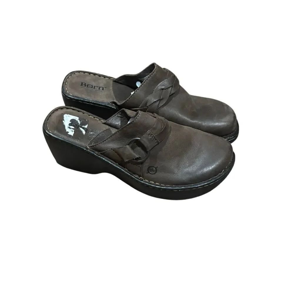 Born brown clog mules wedge leather 8 39